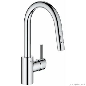 Grohe 31479001 Concetto Bar Faucet in Starlight Chrome with High-Pressure Pull-Down Spray