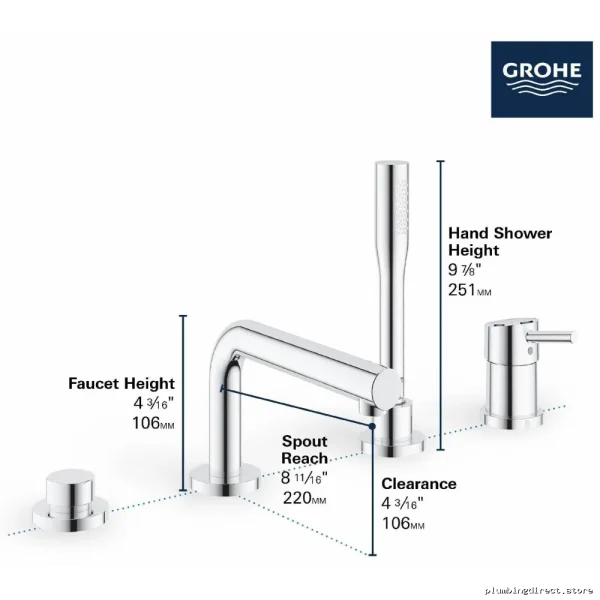 Grohe Concetto Brushed Cool Sunrise Tub Filler Trim 4-Hole with Handheld Shower
