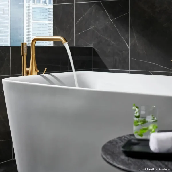 Essence Free-Standing Tub Filler with Hand Shower Included - Brushed Finish Cool Sunrise Model Grohe - Image 2