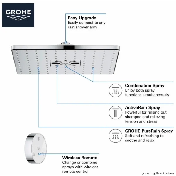 Grohe Dual-Function Rainshower Head with Remote Control - Chrome Finish 26645000