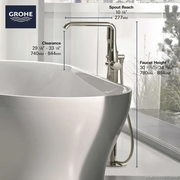 Grohe Essence Free Standing Tub Filler – Matte Black (Model 234912431) with Handheld Shower - Image 2