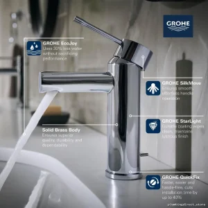 Grohe Essence Modern Single-Hole Bathroom Faucet in Matte Graphite Finish - Compact S-Size 32216A0A