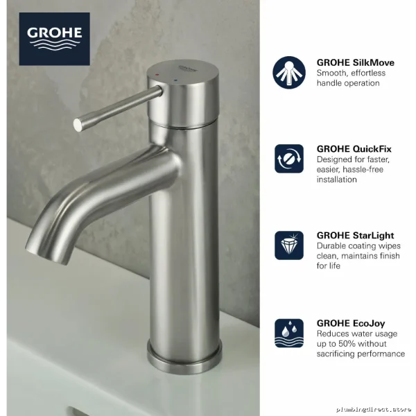 Grohe 23592A0A Essence Modern Single-Hole Compact Bathroom Faucet with Matte Graphite Finish - Image 2