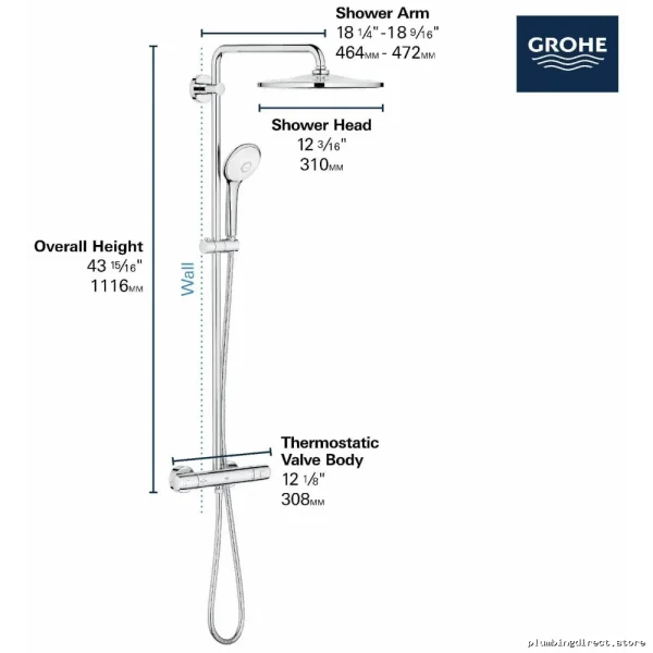 Grohe Euphoria 310 Thermostatic Shower System Chrome Cooltouch Valve Kit - Image 4