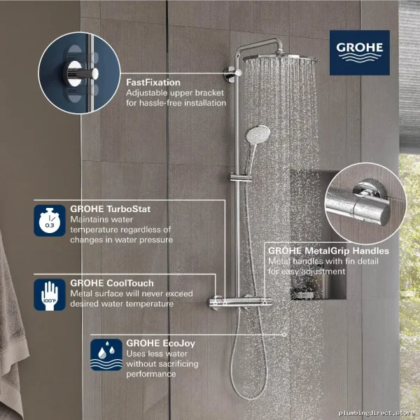 Grohe Euphoria Thermostatic Shower System Brushed Nickel 310 Cooltouch