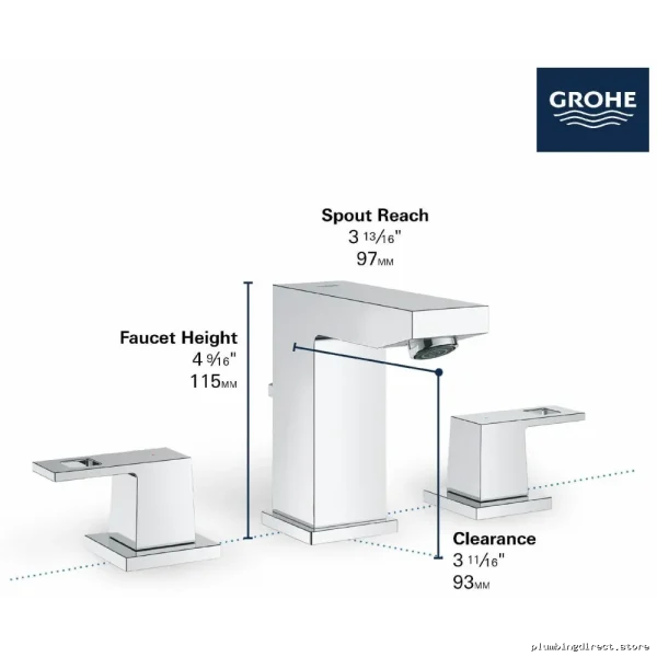 Eurocube Cool Sunrise Brushed Widespread Bathroom Faucet | Grohe Model 20370GNA - Image 4