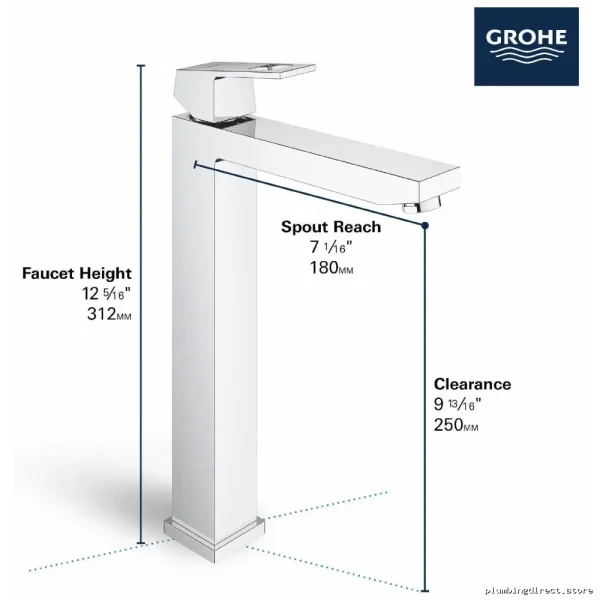 Grohe Eurocube Chrome Bathroom Sink Faucet - Single Hole Vessel Design - Image 2