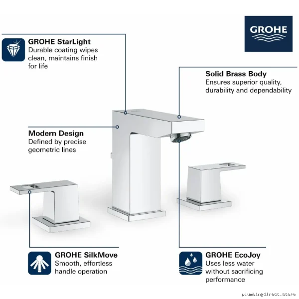 Grohe Eurocube Widespread Chrome Bath Faucet - Model #2...