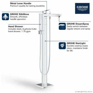 Grohe Freestanding Tub Faucet Trim Eurocube with Hand Shower Included - Matte Black 236722431