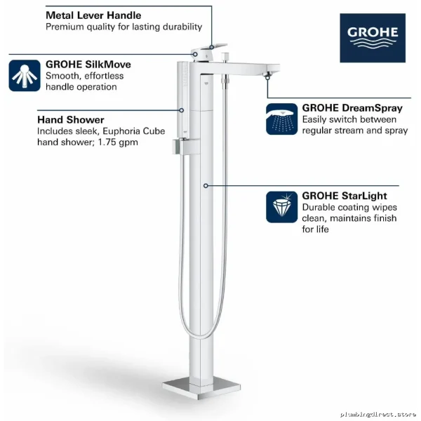 Grohe Freestanding Tub Faucet Trim Eurocube with Hand Shower Included - Matte Black 236722431