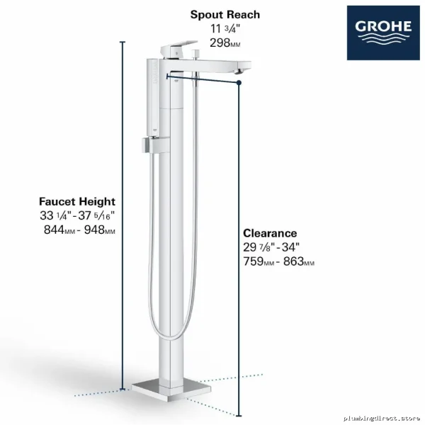 Grohe Freestanding Tub Faucet Trim Eurocube with Hand Shower Included - Matte Black 236722431 - Image 2