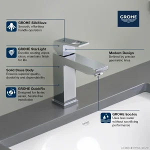 Grohe Eurocube Single Hole Bathroom Faucet with Brushed Nickel Finish
