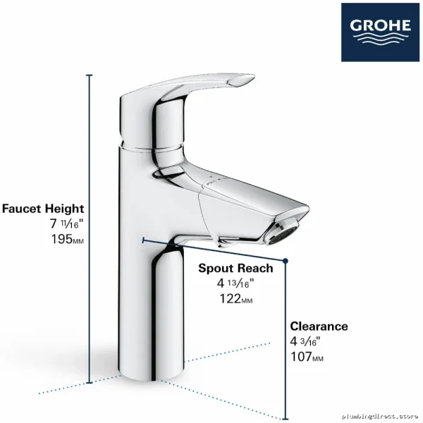 Grohe Chrome Single Handle Bathroom Sink Faucet Eurosmart 23991003
