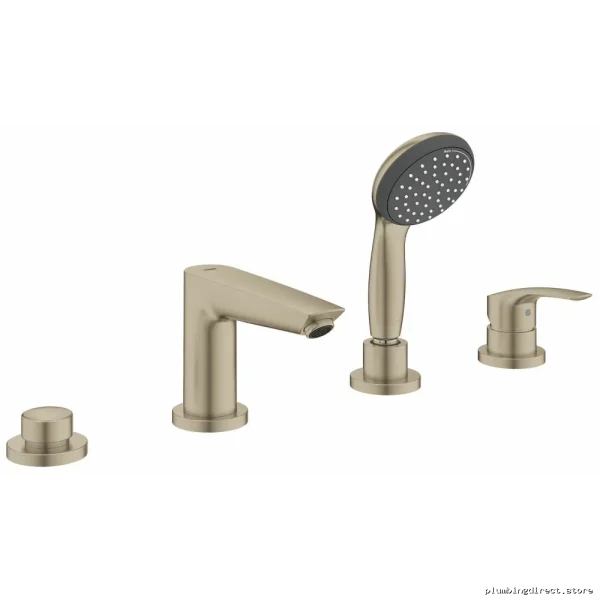 Eurosmart Roman Tub Filler Trim with Hand Shower - 4-Hole Brushed Nickel Grohe - Image 2