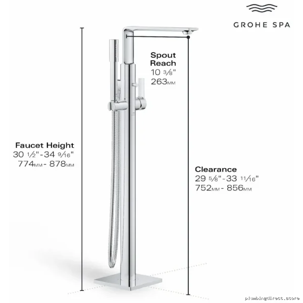 Grohe Chrome Freestanding Tub Faucet with Hand Shower Allure Trim 25222001 - Image 2