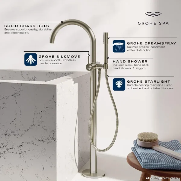 Freestanding Tub Faucet & Shower Trim - Chrome Finish Grohe Model 24368000 - Image 3