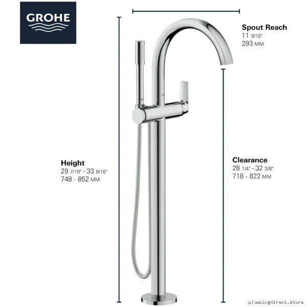 Freestanding Tub Faucet Trim w/ Hand Shower - Chrome Finish Grohe 29302000