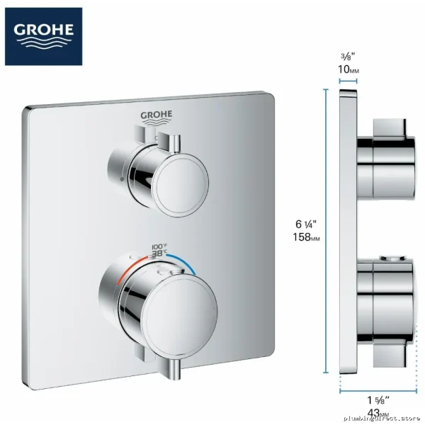 Grohe Geotherm Thermostatic Valve Trim - Brushed Cool Sunrise Finish Model 24110GN0 - Image 4