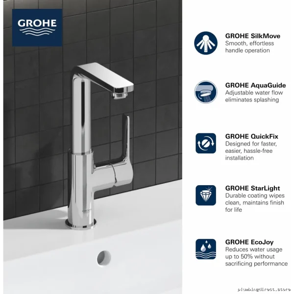 Grohe L-Size Chrome Single Hole Bathroom Faucet - Modern & Durable Design - Image 2