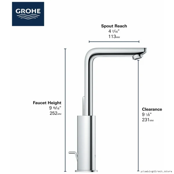 Grohe L-Size Chrome Single Hole Bathroom Faucet - Modern & Durable Design