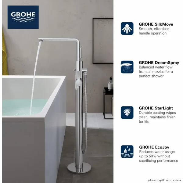 Grohe Lineare Freestanding Tub Faucet Kit with Chrome Finish and High-Pressure Hand Shower - 23792001 - Image 5