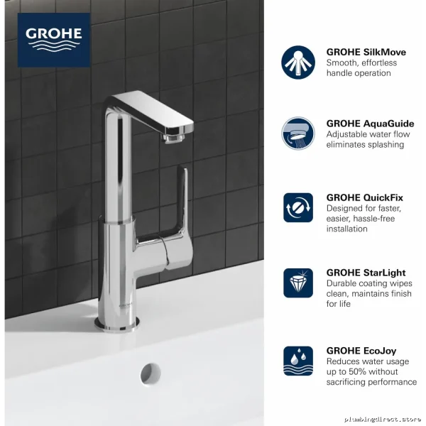 Grohe Lineare Modern Single-Hole Bathroom Faucet in Hard Graphite Finish