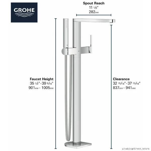 Grohe Luxury Freestanding Tub Faucet Trim Kit with Handheld Shower - Brushed Nickel 23846EN3 - Image 3