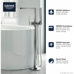 Grohe Luxury Freestanding Tub Faucet Trim Kit with Handheld Shower - Brushed Nickel 23846EN3