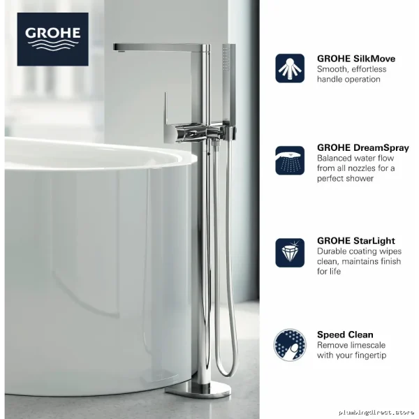 Grohe Luxury Freestanding Tub Faucet Trim Kit with Handheld Shower - Brushed Nickel 23846EN3