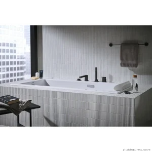 Grohe Eurocube Matte Black 4-Hole Tub Filler Trim with Handheld Shower 198972431