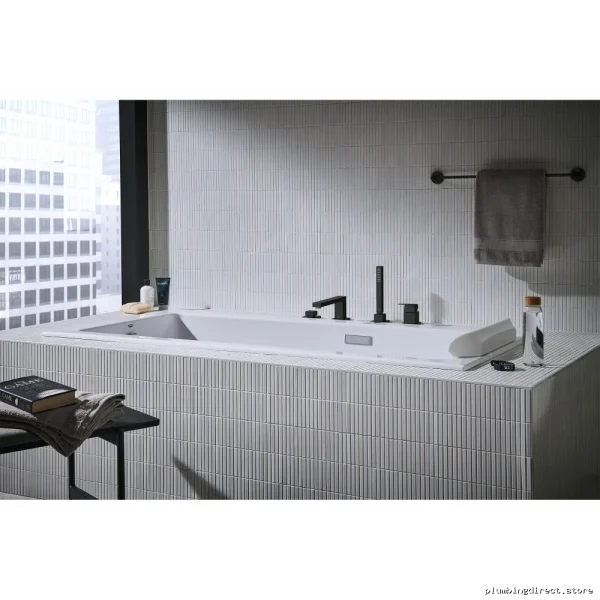 Grohe Eurocube Matte Black 4-Hole Tub Filler Trim with Handheld Shower 198972431