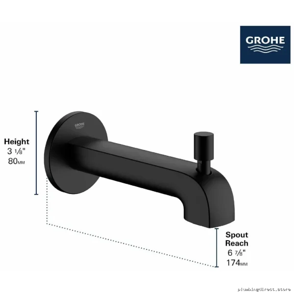 Grohe Matte Black Tub Spout with Diverter - Modern Bathroom Upgrade - Image 2