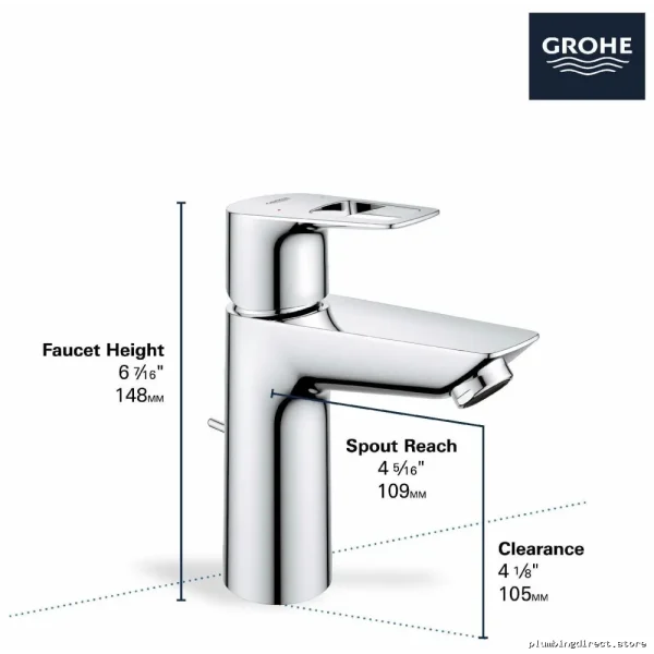 Grohe 23963001 Modern Single-Hole Bathroom Faucet, Chrome Finish, High-Quality Stainless Steel Faucets