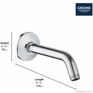 Modern Chrome Tubular Shower Arm – Grohe Relexa Model #27412 – Size: 6-5/8