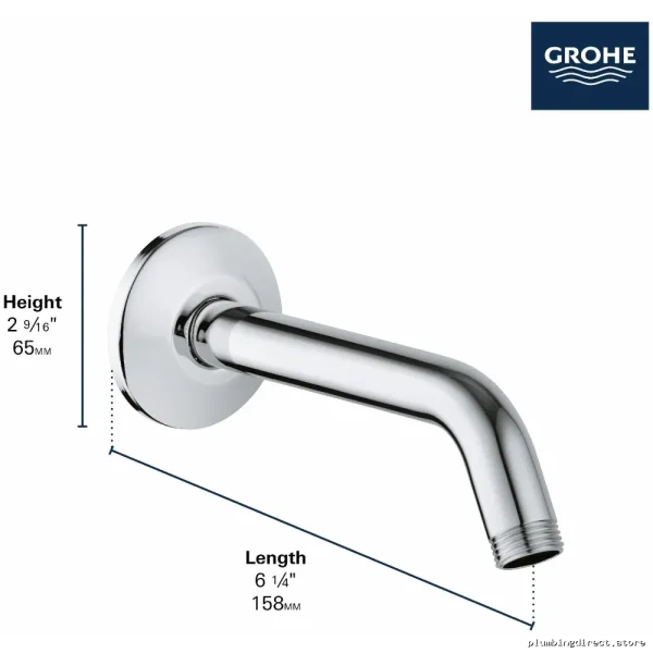 Modern Chrome Tubular Shower Arm – Grohe Relexa Model #27412 – Size: 6-5/8