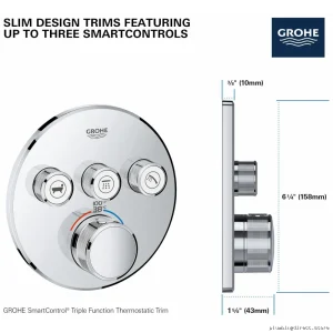 Grohe SmartControl Triple Function Thermostatic Valve Trim with Integrated Control Module Chrome Finish Model 29138000