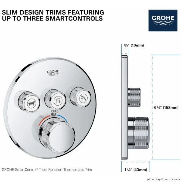 Grohe SmartControl Triple Function Thermostatic Valve Trim with Integrated Control Module Chrome Finish Model 29138000