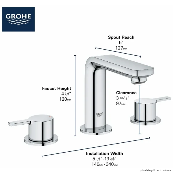 Grohe Starlight Chrome Widespread Bathroom Faucet 2057800A - Image 3