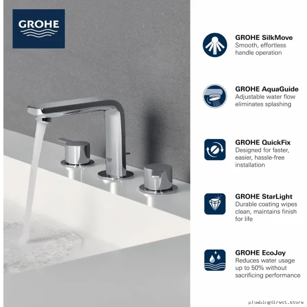 Grohe Starlight Chrome Widespread Bathroom Faucet 2057800A - Image 4