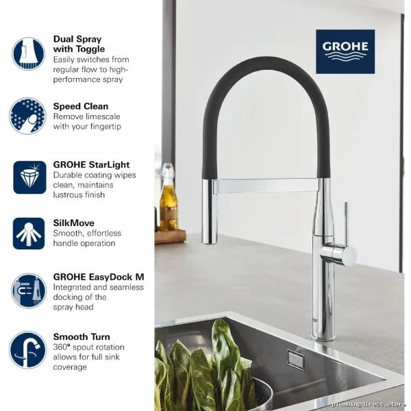 Pro-Grade Pull-Down Kitchen Faucet with Flexible Spray & Hose - Grohe SuperSteel 30295DC0 - Image 3