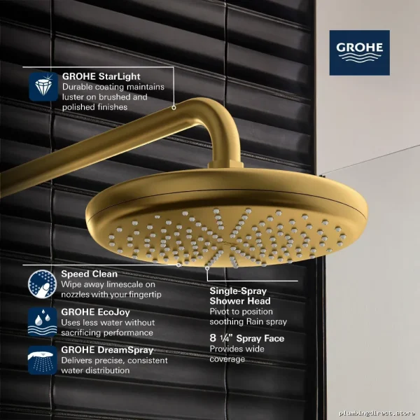 Tempesta 210 Single Function Shower Head - Brushed Cool Sunrise Finish Grohe - Image 2