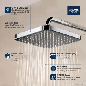 Grohe Tempesta 250 Chrome Shower Head - Powerful Spray & Single Function