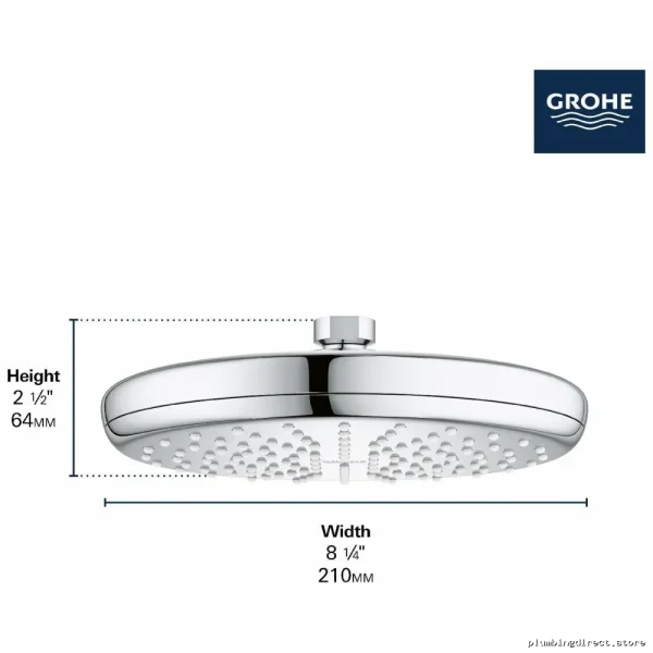 Grohe Tempesta 210 Single-Function Chrome Shower Head - High-Performance Stainless Steel Model 2640900