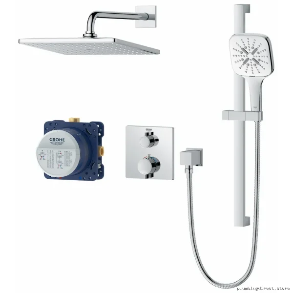 Grohe GrohTherm Thermostatic Shower Kit - Chrome Rough-In Valve Rainshower - Image 2