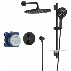 Grohe GrohTherm Thermostatic Shower Kit with Rough-In Valve - Matte Black Finish