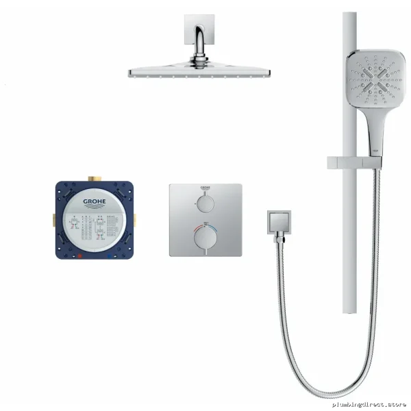 Grohe GrohTherm Thermostatic Shower Kit - Chrome Rough-In Valve Rainshower