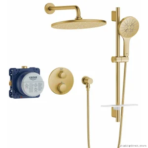 Grohe Thermostatic Shower System with Rough-In Valve - Brushed Cool Sunrise Finish