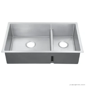 Handcrafted Hand Fabricated Undermount Bowl Sink with Low Divide Design & Stainless Steel