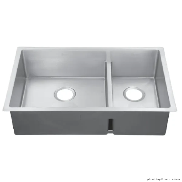 Handcrafted Hand Fabricated Undermount Bowl Sink with Low Divide Design & Stainless Steel