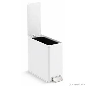 2.5-Gallon Slim Trash Can with Hands-Free Foot Pedal - Stainless Steel & White Kohler 20957-STW